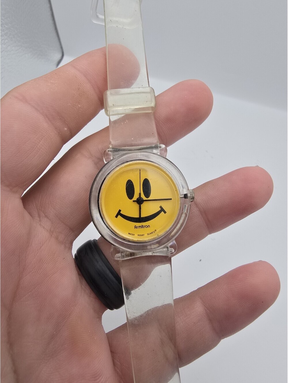 Vintage Y2K Armitron Jelly Smiley Face Watch Clear Wrist Straps - Works Well